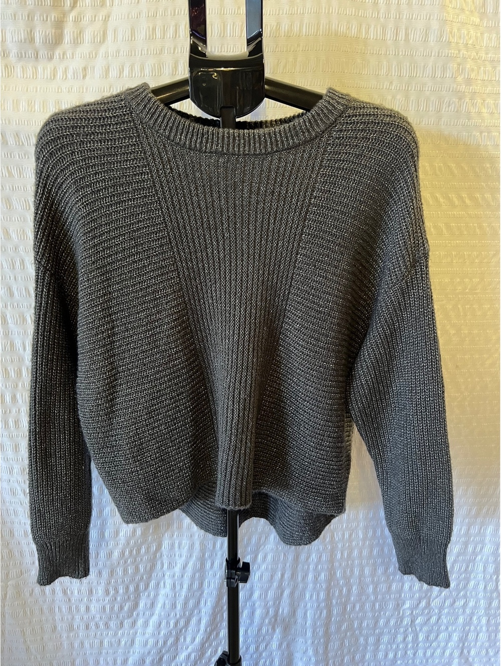 IN San Francisco Oversized Chunky Knit Sweater XL Gray Ribbed Textured
